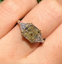 Load image into Gallery viewer, Reserved GIA 3.68ct Estate Vintage Fancy Yellow Radiant 3 Stone Engagement Wedding Platinum/ 18k Yellow Gold Ring