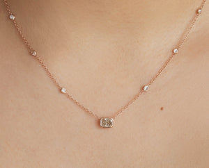 GIA 1.50ct Light Cognac Diamond by The Yard Necklace 14k Rose Gold