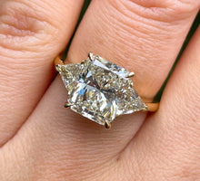 Load image into Gallery viewer, GIA 3.57ct Estate Vintage Radiant Diamond Engagement Wedding 18k Yellow Gold Ring 