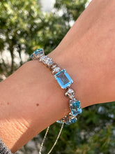 Load image into Gallery viewer, GIA 20.84ct Estate Vintage Retro Aquamarine and Diamond Tennis Bracelet Platinum