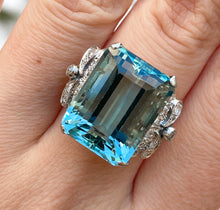 Load image into Gallery viewer, GIA 17.85ct Antique Vintage Art Deco Natural Aquamarine Diamond Fashion Right Hand Platinum Ring