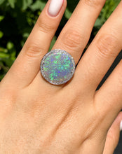 Load image into Gallery viewer, Reserved HUGE Estate Vintage Australian Crystal Opal Diamond Platinum Ring Signed