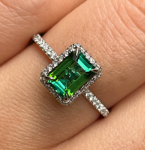 Reserved 1.57ct Estate Vintage Green Tourmaline Diamond Engagement Wedding Ring Platinum