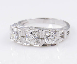 RESERVED... 1.40ct Antique Vintage Art Deco Old European Diamond Three Stone Engagement Wedding 14k White Gold Ring