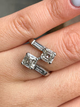 Load image into Gallery viewer, GIA 2.37ct Estate Vintage Asscher Diamond “Toi et Moi” Crossover Platinum Ring