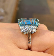 Load image into Gallery viewer, GIA 17.85ct Antique Vintage Art Deco Natural Aquamarine Diamond Fashion Right Hand Platinum Ring