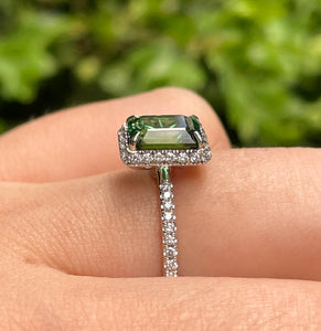 Reserved 1.57ct Estate Vintage Green Tourmaline Diamond Engagement Wedding Ring Platinum