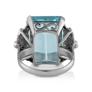 GIA 17.85ct Antique Vintage Art Deco Natural Aquamarine Diamond Fashion Right Hand Platinum Ring