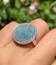 Load image into Gallery viewer, Reserved HUGE Estate Vintage Australian Crystal Opal Diamond Platinum Ring Signed