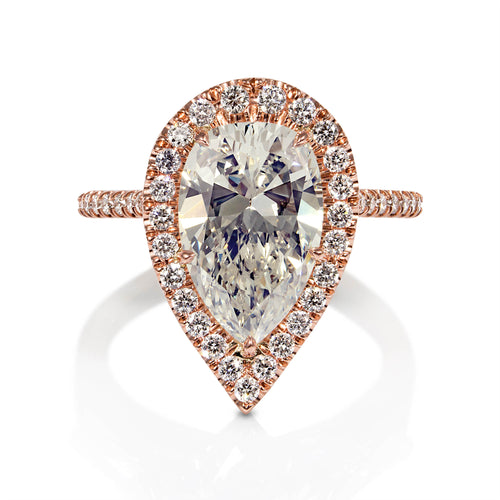 GIA 4.02ct Estate Vintage Pear Diamond Engagement Wedding 18k Rose Gold Ring