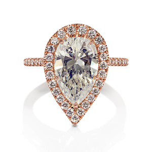 GIA 4.02ct Estate Vintage Pear Diamond Engagement Wedding 18k Rose Gold Ring