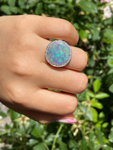 Load image into Gallery viewer, Reserved HUGE Estate Vintage Australian Crystal Opal Diamond Platinum Ring Signed