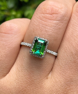 Reserved 1.57ct Estate Vintage Green Tourmaline Diamond Engagement Wedding Ring Platinum