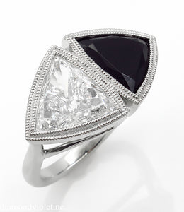 GIA 3.88CT ESTATE VINTAGE CROSSOVER DIAMOND ONYX ENGAGEMENT WEDDING RING PLAT