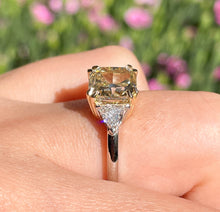 Load image into Gallery viewer, Reserved GIA 3.68ct Estate Vintage Fancy Yellow Radiant 3 Stone Engagement Wedding Platinum/ 18k Yellow Gold Ring