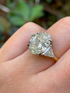 GIA 5.01ct Estate Vintage Oval Diamond 3 Stone Engagement Wedding Platinum/18k Yellow Gold Ring