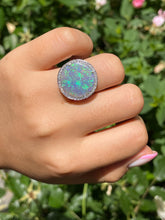 Load image into Gallery viewer, Reserved HUGE Estate Vintage Australian Crystal Opal Diamond Platinum Ring Signed