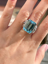 Load image into Gallery viewer, GIA 17.85ct Antique Vintage Art Deco Natural Aquamarine Diamond Fashion Right Hand Platinum Ring