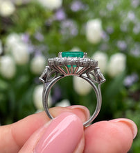 Load image into Gallery viewer, GIA 6.0ct Vintage Colombian Green Emerald Diamond Cluster Engagement Wedding 18k White Gold Ring