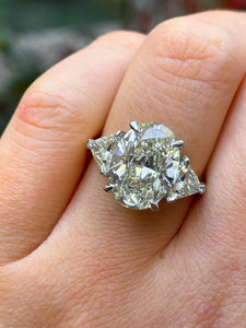 GIA 5.01ct Estate Vintage Oval Diamond 3 Stone Engagement Wedding Platinum/18k Yellow Gold Ring