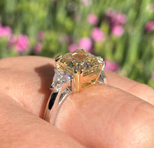 Load image into Gallery viewer, Reserved GIA 3.68ct Estate Vintage Fancy Yellow Radiant 3 Stone Engagement Wedding Platinum/ 18k Yellow Gold Ring