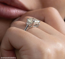 Load image into Gallery viewer, GIA Shy 5 ct Estate Vintage Asscher Diamond 3 Stone Enagagement Wedding Platinum Ring 