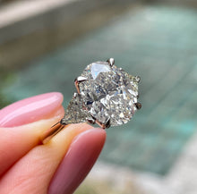 Load image into Gallery viewer, GIA Shy 5ct Estate Vintage Oval Diamond Engagement Wedding 18k YG Platinum Ring