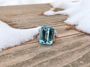 GIA 17.85ct Antique Vintage Art Deco Natural Aquamarine Diamond Fashion Right Hand Platinum Ring