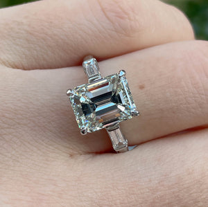 GIA 4.50ct Estate Vintage Emerald cut Diamond Engagement Wedding Platinum Ring