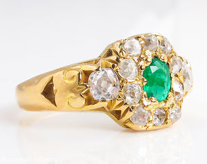 1.00CT ANTIQUE VINTAGE GREEN EMERALD DIAMOND ENGAGEMENT WEDDING CLUSTER RING 18K/Diamond Violet Company, Inc