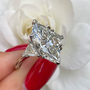 RESERVED... GIA 5.13ct Estate Vintage Marquise Diamond 3 Stone Engagement Wedding Platinum Ring