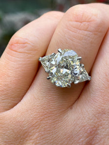 GIA 5.01ct Estate Vintage Oval Diamond 3 Stone Engagement Wedding Platinum/18k Yellow Gold Ring