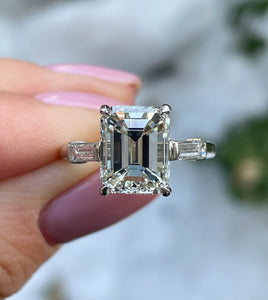 GIA 4.50ct Estate Vintage Emerald cut Diamond Engagement Wedding Platinum Ring