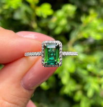 Load image into Gallery viewer, Reserved 1.57ct Estate Vintage Green Tourmaline Diamond Engagement Wedding Ring Platinum