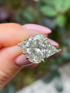 GIA 5.01ct Estate Vintage Oval Diamond 3 Stone Engagement Wedding Platinum/18k Yellow Gold Ring