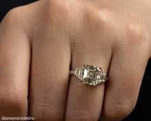 Load image into Gallery viewer, GIA Shy 5 ct Estate Vintage Asscher Diamond 3 Stone Enagagement Wedding Platinum Ring 