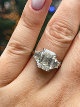 Load image into Gallery viewer, GIA Shy 5.0ct Estate Vintage Emerald Diamond Three Stone Engagement Wedding Platinum Ring