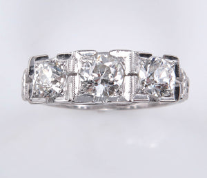 RESERVED... 1.40ct Antique Vintage Art Deco Old European Diamond Three Stone Engagement Wedding 14k White Gold Ring