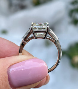 GIA 4.50ct Estate Vintage Emerald cut Diamond Engagement Wedding Platinum Ring