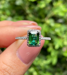 Reserved 1.57ct Estate Vintage Green Tourmaline Diamond Engagement Wedding Ring Platinum