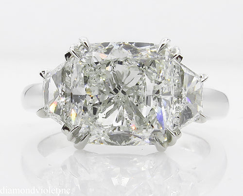 GIA 3.55CT ESTATE VINTAGE CUSHION DIAMOND 3 STONE ENGAGEMENT WEDDING RING PLAT