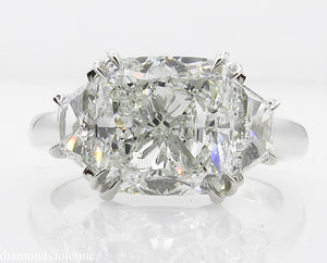 GIA 3.55CT ESTATE VINTAGE CUSHION DIAMOND 3 STONE ENGAGEMENT WEDDING RING PLAT