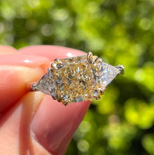 Load image into Gallery viewer, Reserved GIA 3.68ct Estate Vintage Fancy Yellow Radiant 3 Stone Engagement Wedding Platinum/ 18k Yellow Gold Ring