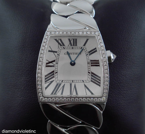 Authentic Cartier La Dona Ladies 29mm by 27mm Watch 18k White Gold bezel with diamond set