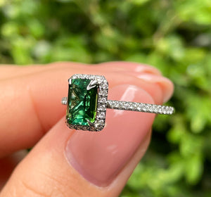 Reserved 1.57ct Estate Vintage Green Tourmaline Diamond Engagement Wedding Ring Platinum