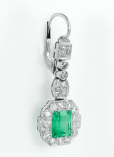 Load image into Gallery viewer, GIA 4.80CT ANTIQUE VINTAGE COLOMBIAN GREEN EMERALD DIAMOND DROP DANGLE EARRINGS