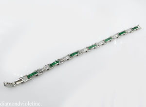 9.10CT ESTATE VINTAGE PRINCESS DIAMOND EMERALD CHANNEL SET TENNIS BRACELET PLAT