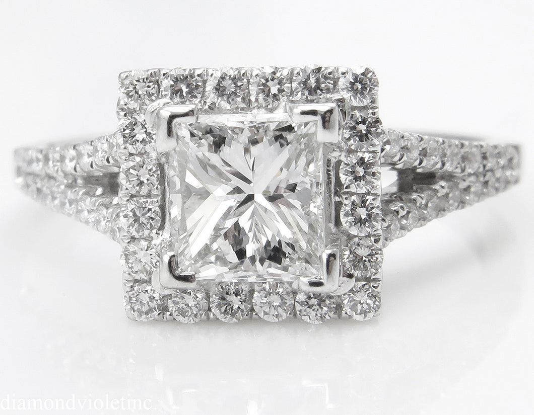 GIA 1.48CT ESTATE VINTAGE PRINCESS DIAMOND ENGAGEMENT WEDDING RING 18K WG E VS1