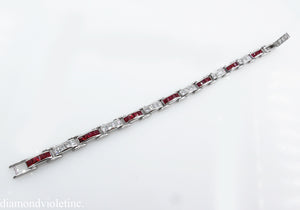 9.10CT ESTATE VINTAGE PRINCESS DIAMOND RUBY CHANNEL SET TENNIS BRACELET PLATINUM