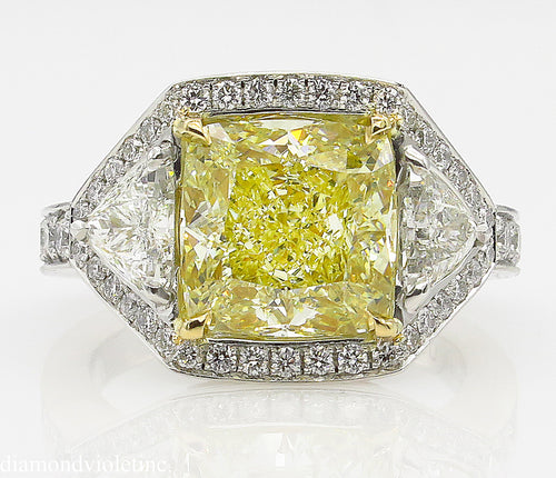 GIA 5.84CT ESTATE VINTAGE FANCY YELLOW CUSHION DIAMOND ENGAGEMENT WEDDING RING